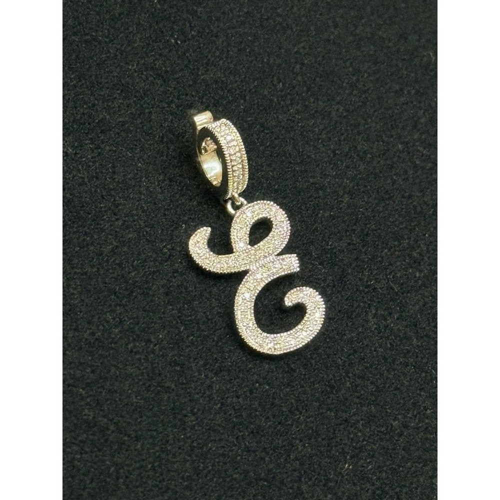 Dazzling Sterling Silver Cursive 'E' Pendant Charm Necklace Stamped 925